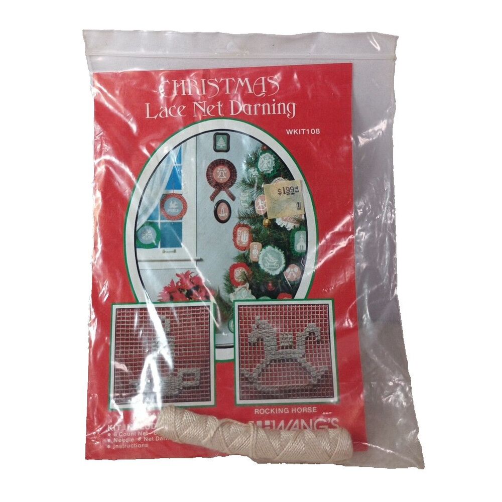 Vintage Wang’s Christmas Lace Net Darning Kit WKIT108 Ornament Craft NOS